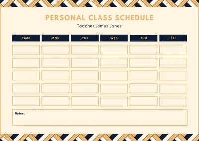 Yellow and Dark Blue Geometric Pattern Teacher Class Schedule - Templates  by Canva