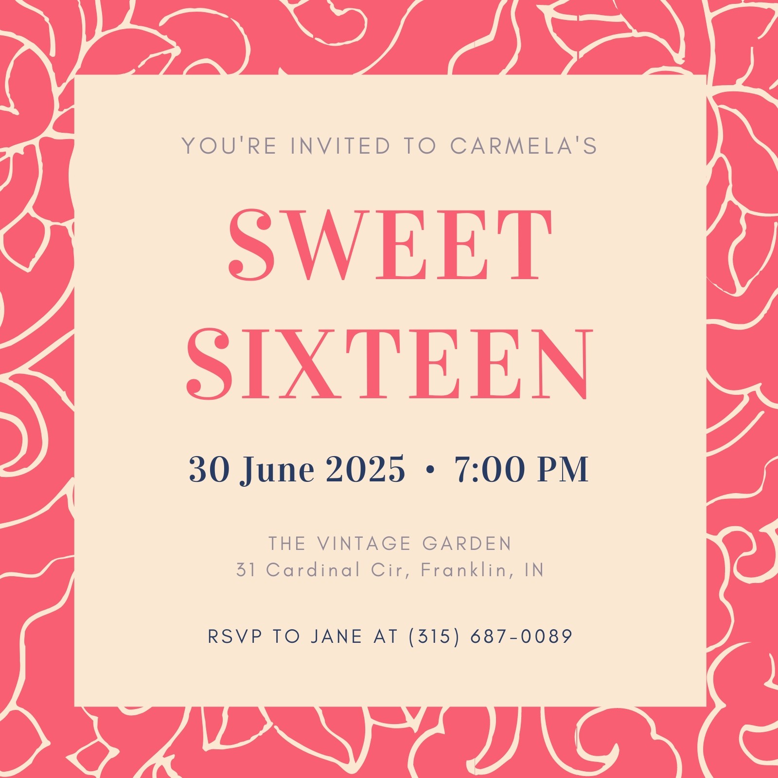Pink Floral Border Sweet 16 Invitation Pink Floral Border Sweet 16 Invitation