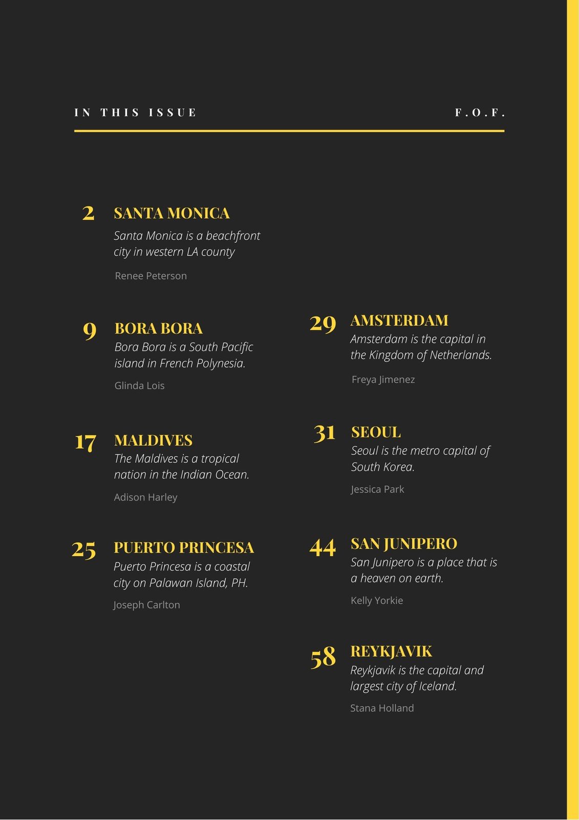 Charcoal and Yellow Simple Table of Contents