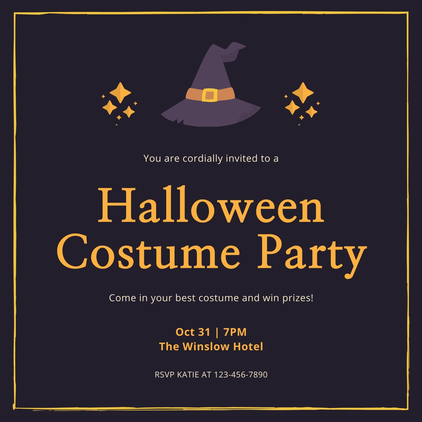 Purple and Orange Bordered Halloween Costume Party Invitation Purple and Orange Bordered Halloween Costume Party Invitation