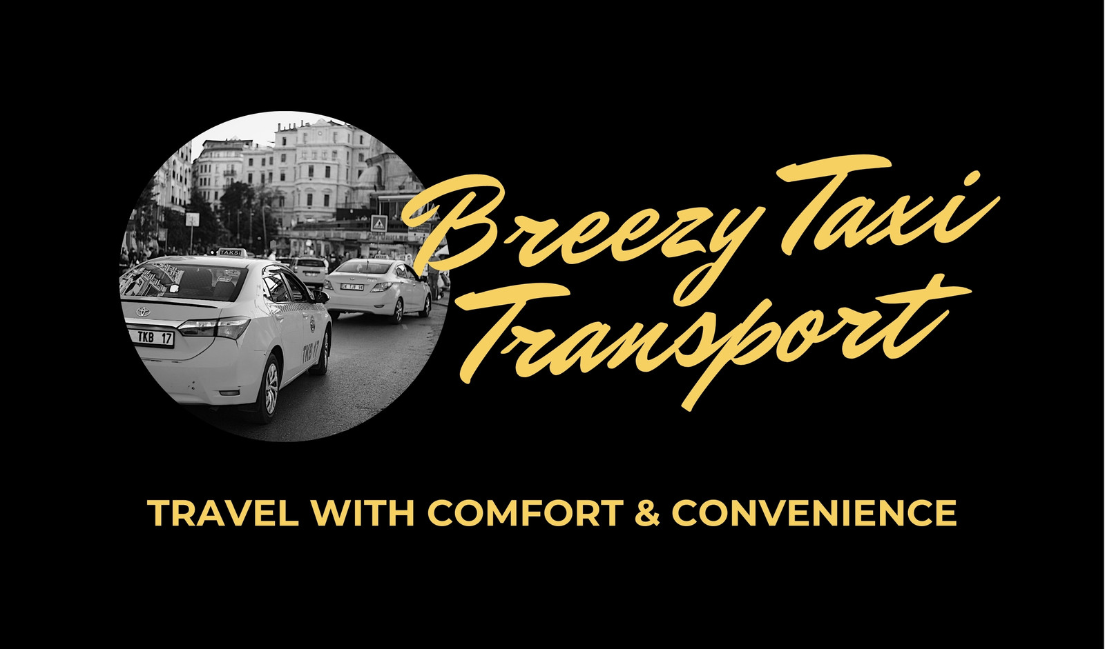 Taxi Car Business Card in Black Yellow White Vintage Retro Monochrome Photocentric Typography 