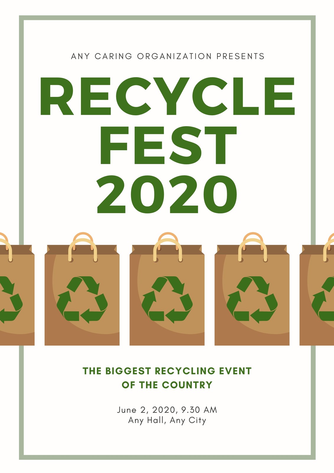 Green White Illustrated Recycling Poster Green White Illustrated Recycling Poster