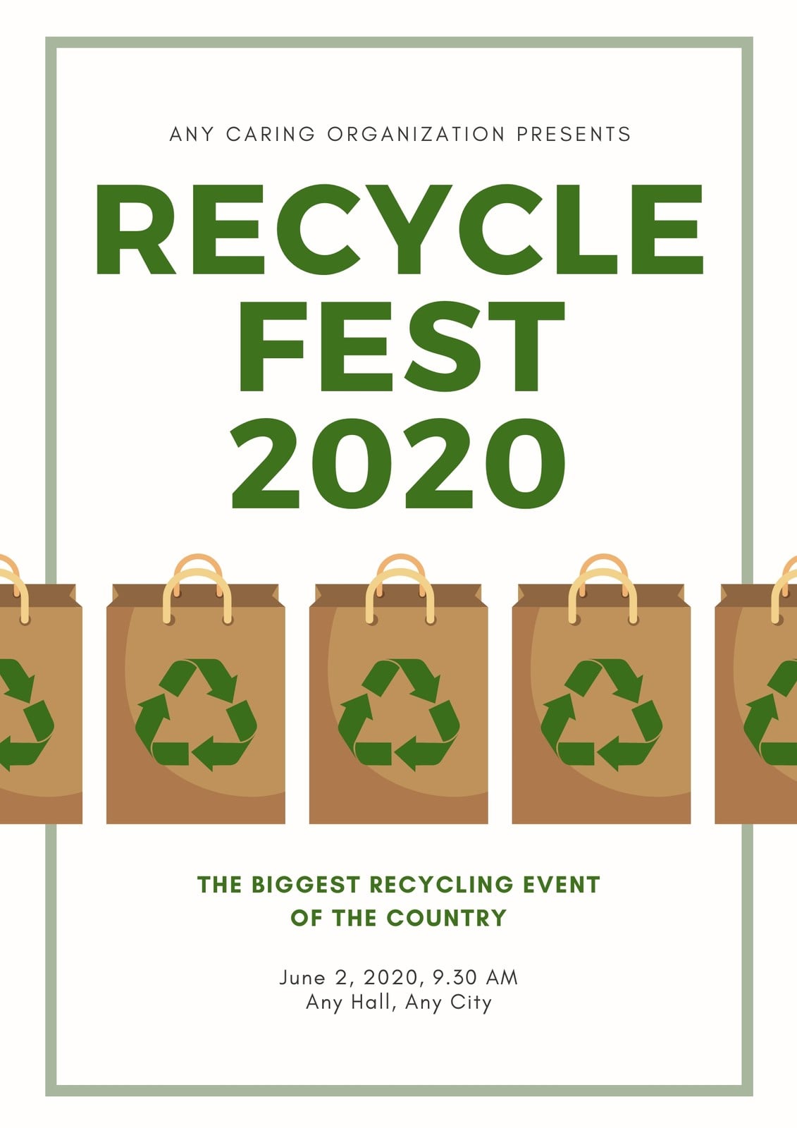Green White Illustrated Recycling Poster Green White Illustrated Recycling Poster