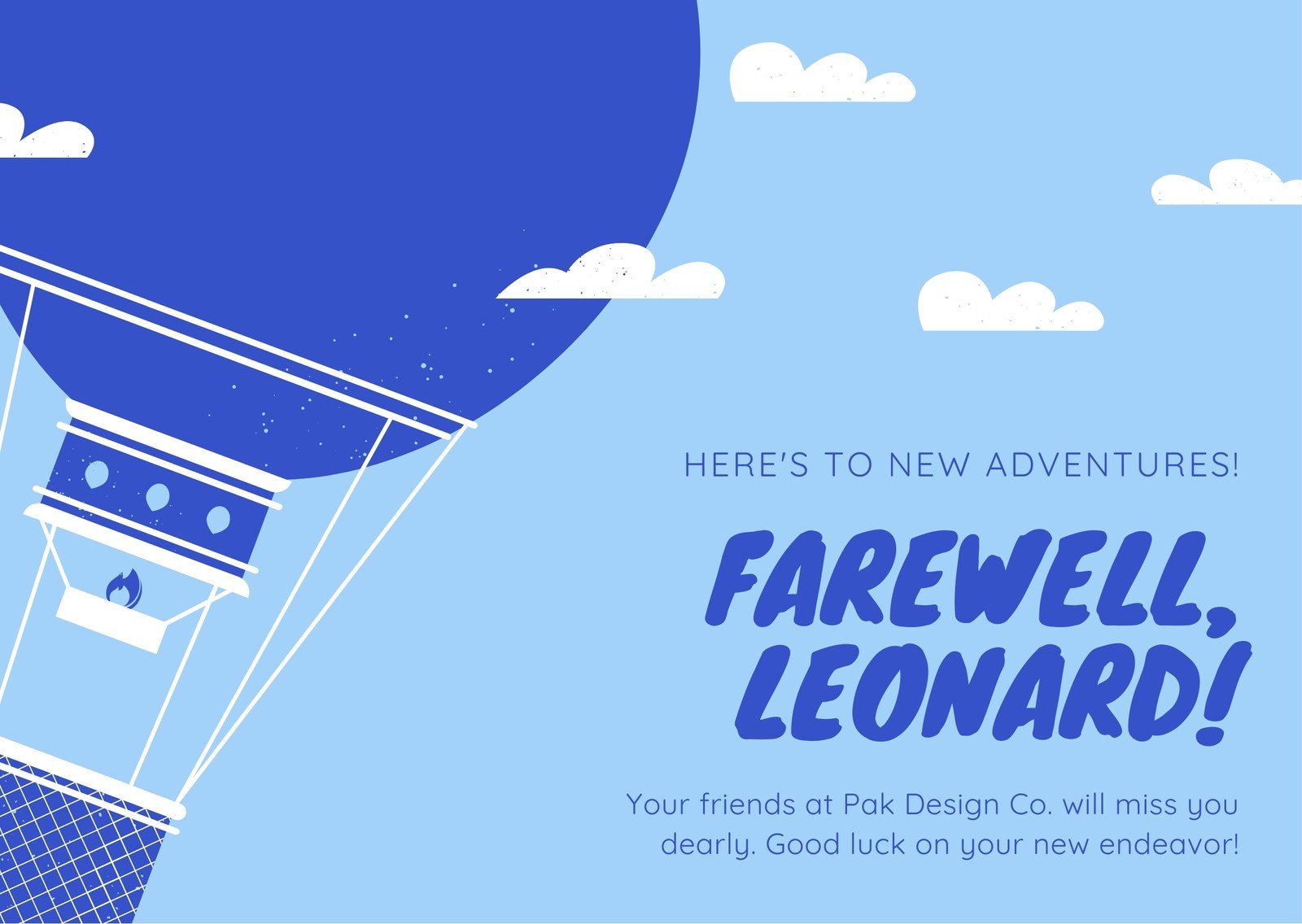 Sky Blue Hot Air Balloon Farewell Card
