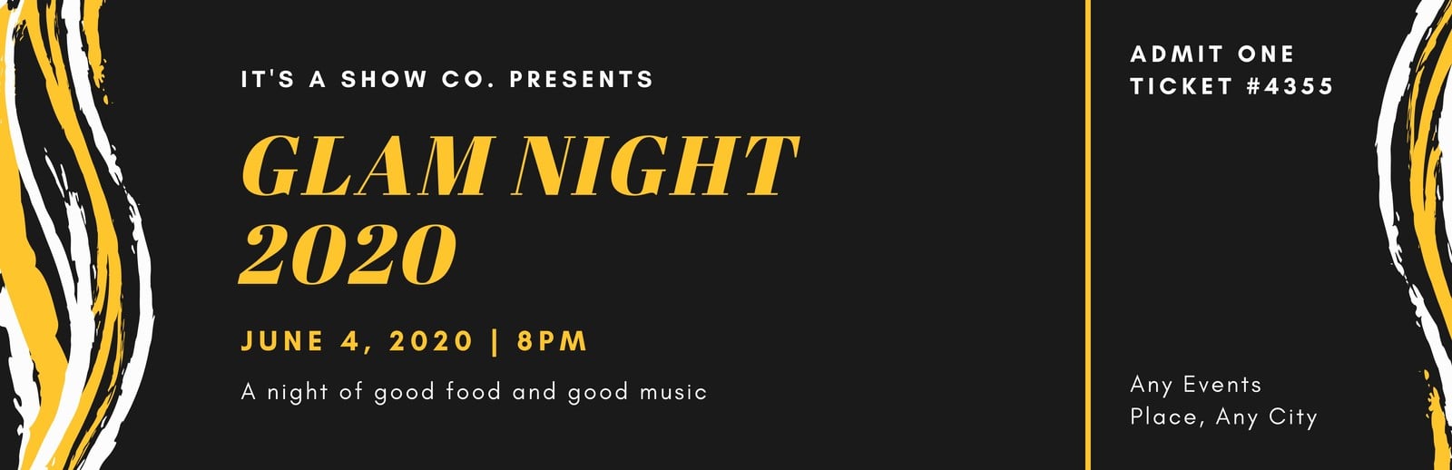 Black and Yellow Brush Stroke Party Invitation Ticket
