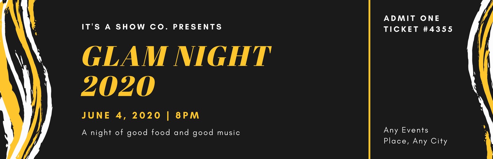 Black and Yellow Brush Stroke Party Invitation Ticket Black and Yellow Brush Stroke Party Invitation Ticket