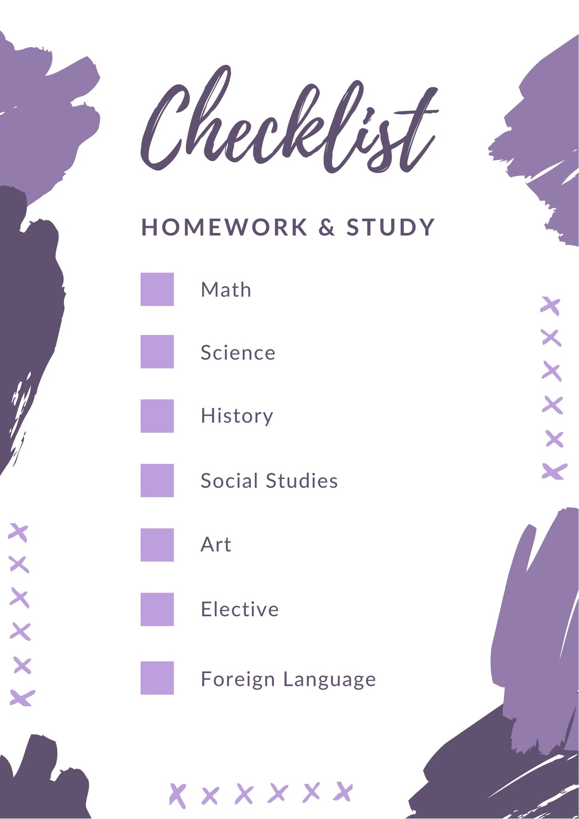 Purple and White Creative Brush Strokes Checklist List Purple and White Creative Brush Strokes Checklist List