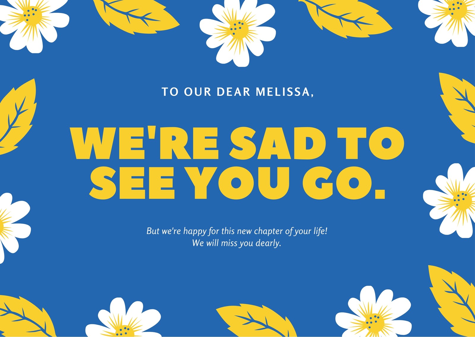 Blue with Flowers and Leaves Farewell Card