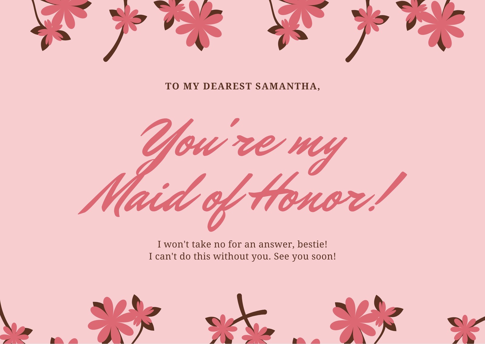Peach Floral Maid of Honor Wedding Card Peach Floral Maid of Honor Wedding Card