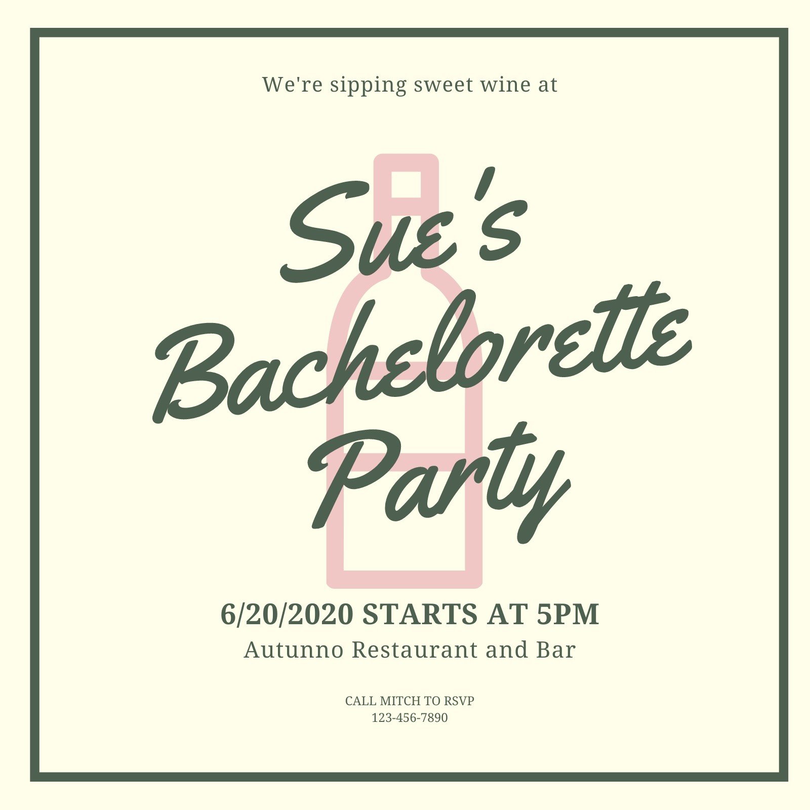 Green and Cream Bordered Bottle Wine Tasting Invitation