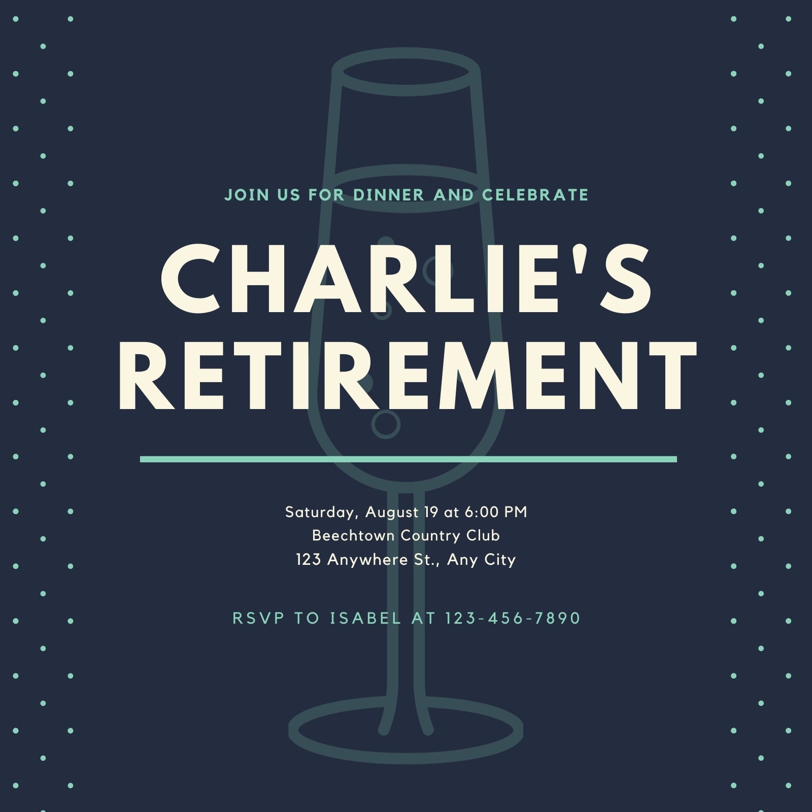 Teal Wine Glass Retirement Invitation Teal Wine Glass Retirement Invitation
