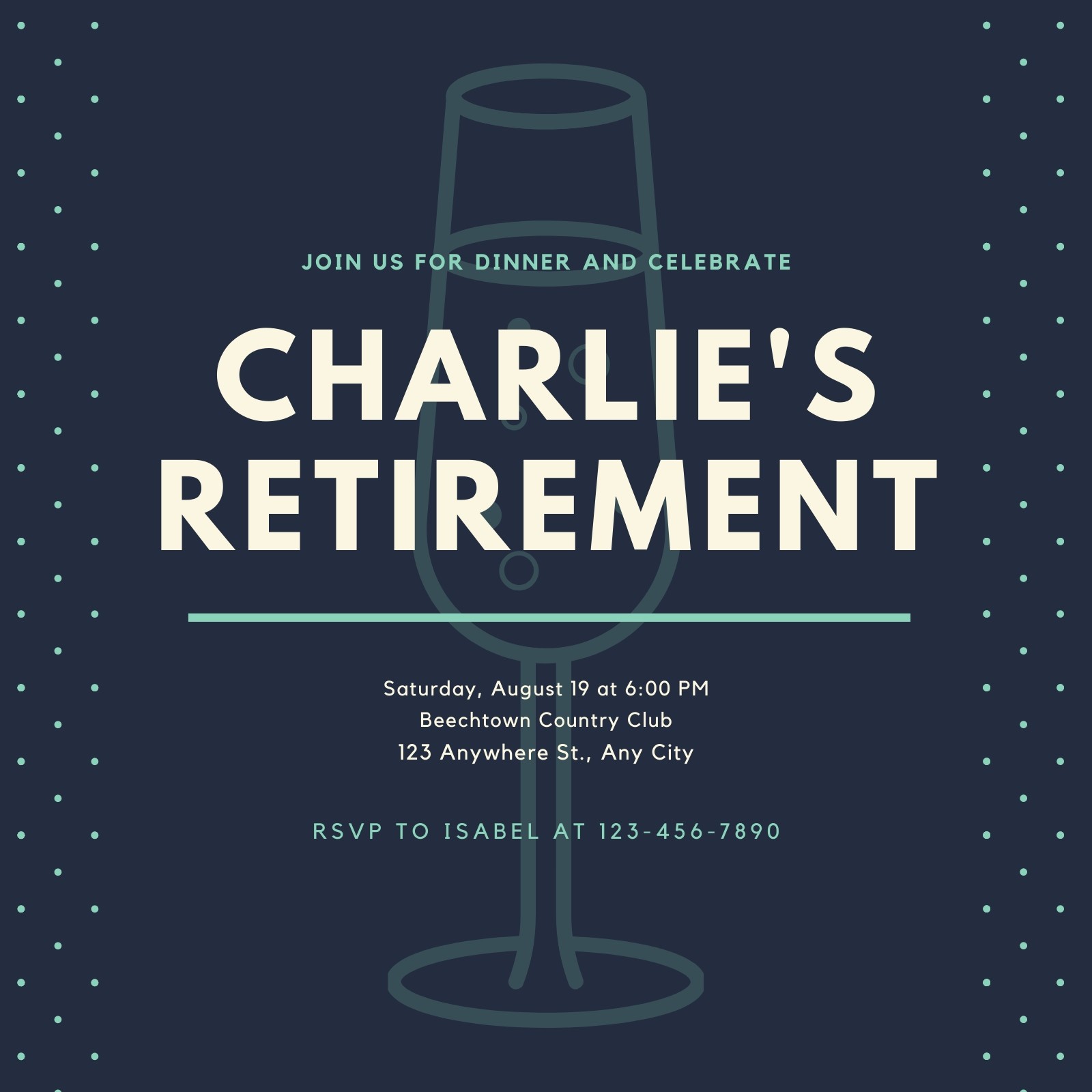 Teal Wine Glass Retirement Invitation Teal Wine Glass Retirement Invitation