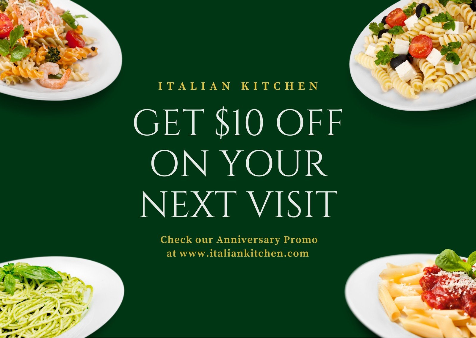 Green and Yellow Plate of Pasta Direct Mail Postcard