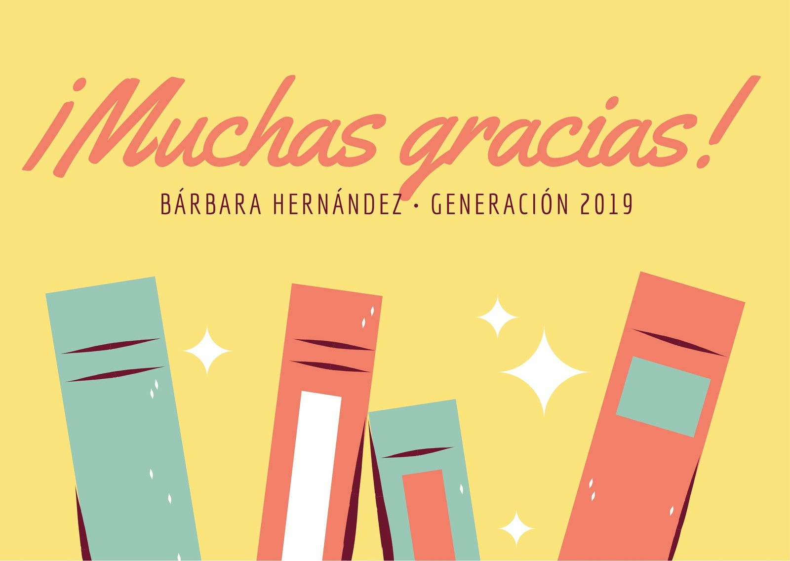Amarillo, Coral y Verde Grisáceo Librería Graduación Agradecimiento Tarjeta Amarillo, Coral y Verde Grisáceo Librería Graduación Agradecimiento Tarjeta