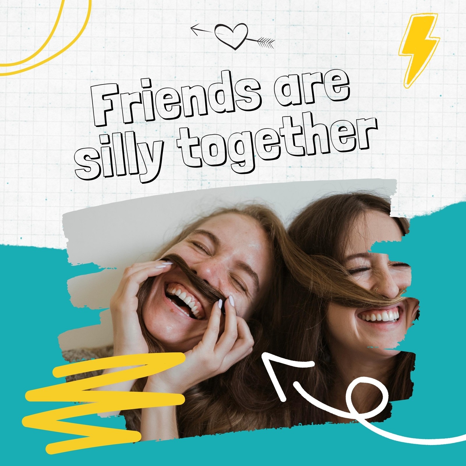 Teal and Yellow Funny Friends Animated Social Media Graphic Teal and Yellow Funny Friends Animated Social Media Graphic