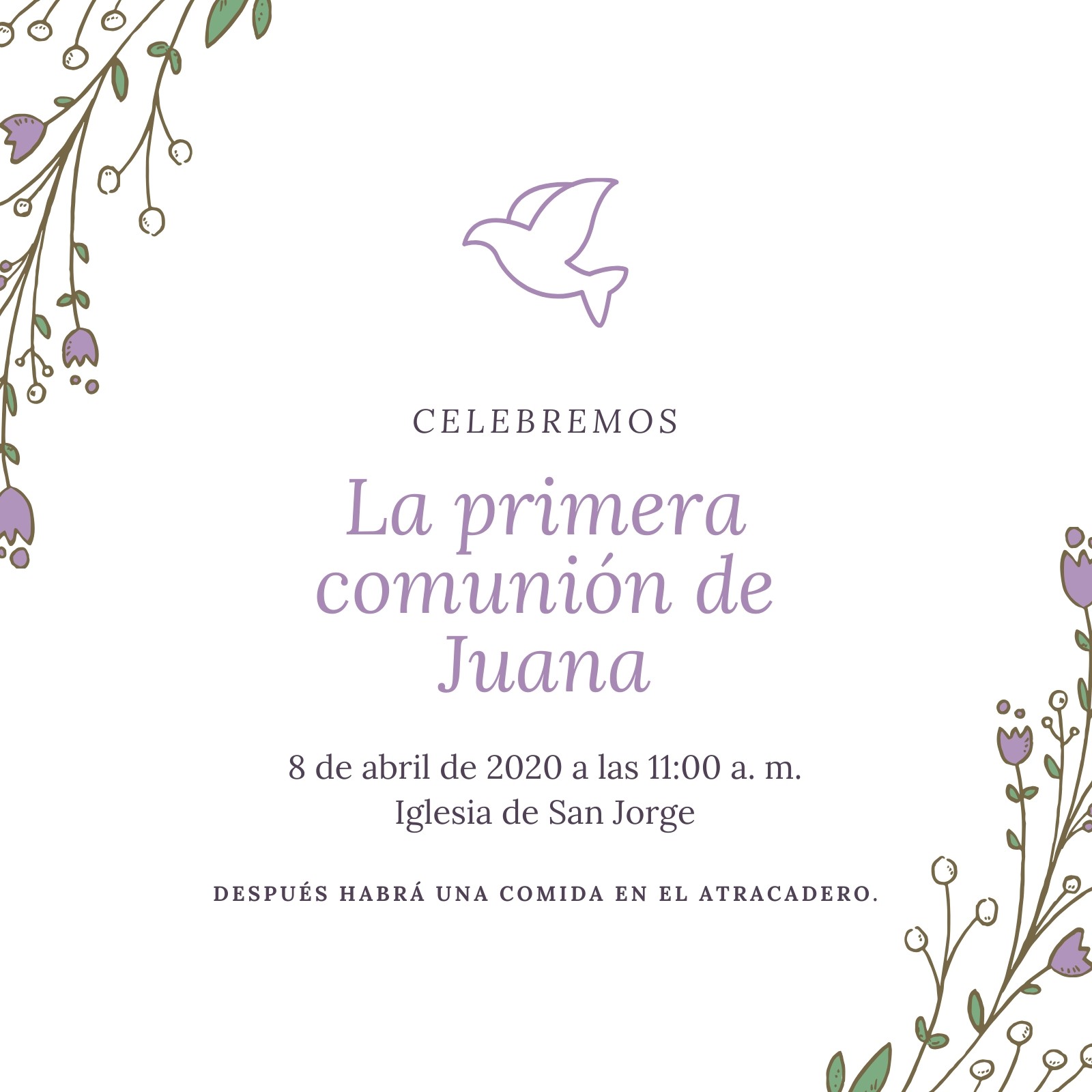 Lavanda Niña Primera Comunión Invitación Lavanda Niña Primera Comunión Invitación