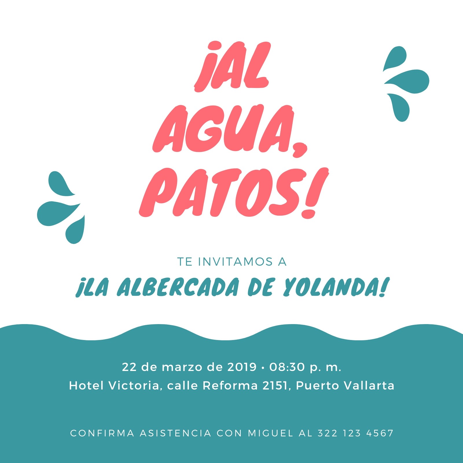 Azul y Rojo Agua Salpicadura Albercada Fiesta Invitación