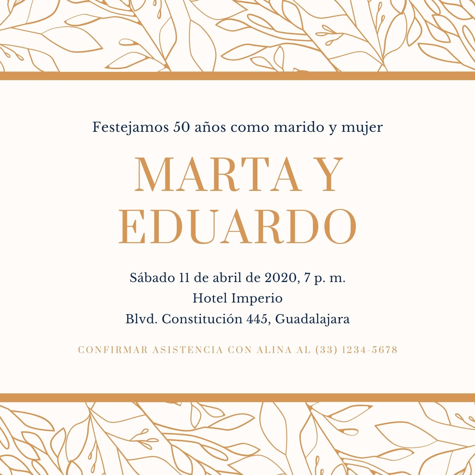Crema y Marrón Simple 50 Boda Aniversario Invitación Crema y Marrón Simple 50 Boda Aniversario Invitación
