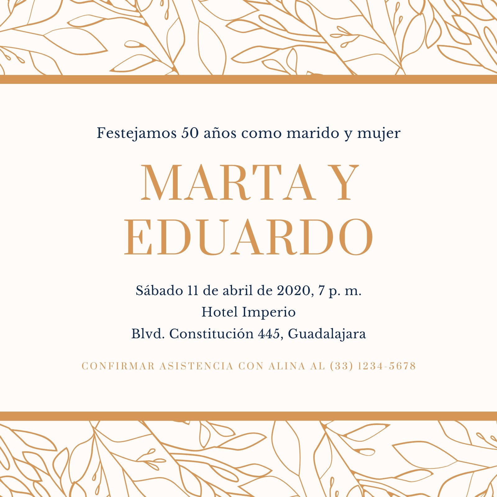 Crema y Marrón Simple 50 Boda Aniversario Invitación Crema y Marrón Simple 50 Boda Aniversario Invitación
