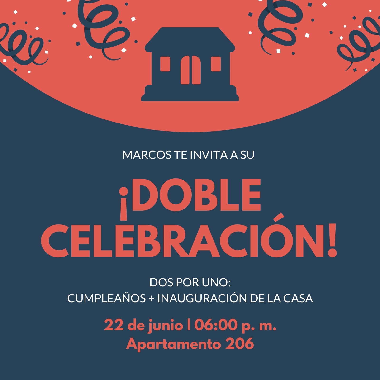 Azul y Rojo Inauguración de la Casa Cumpleaños Invitación Azul y Rojo Inauguración de la Casa Cumpleaños Invitación