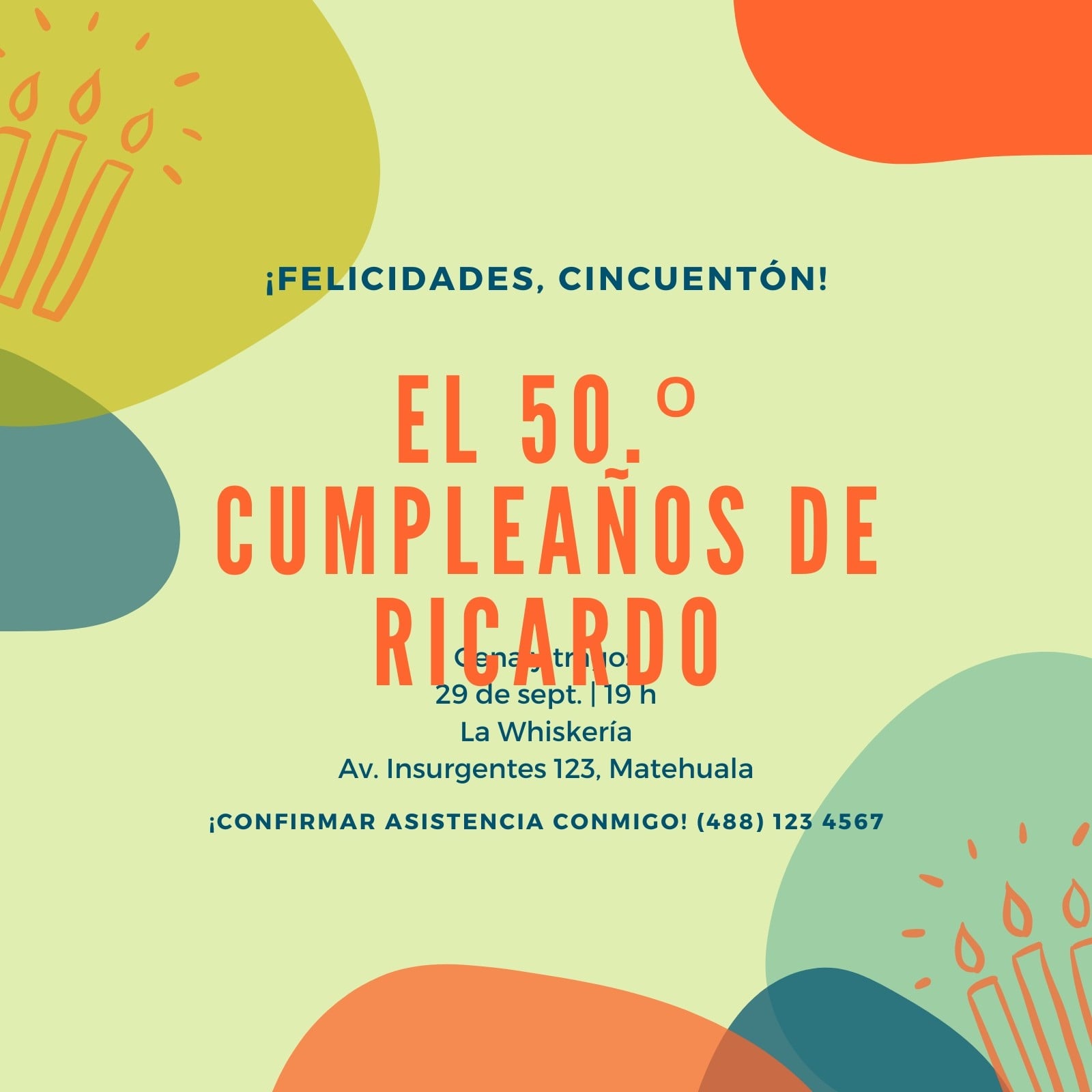 Colorido Círculos 50.º Cumpleaños Invitación Colorido Círculos 50.º Cumpleaños Invitación