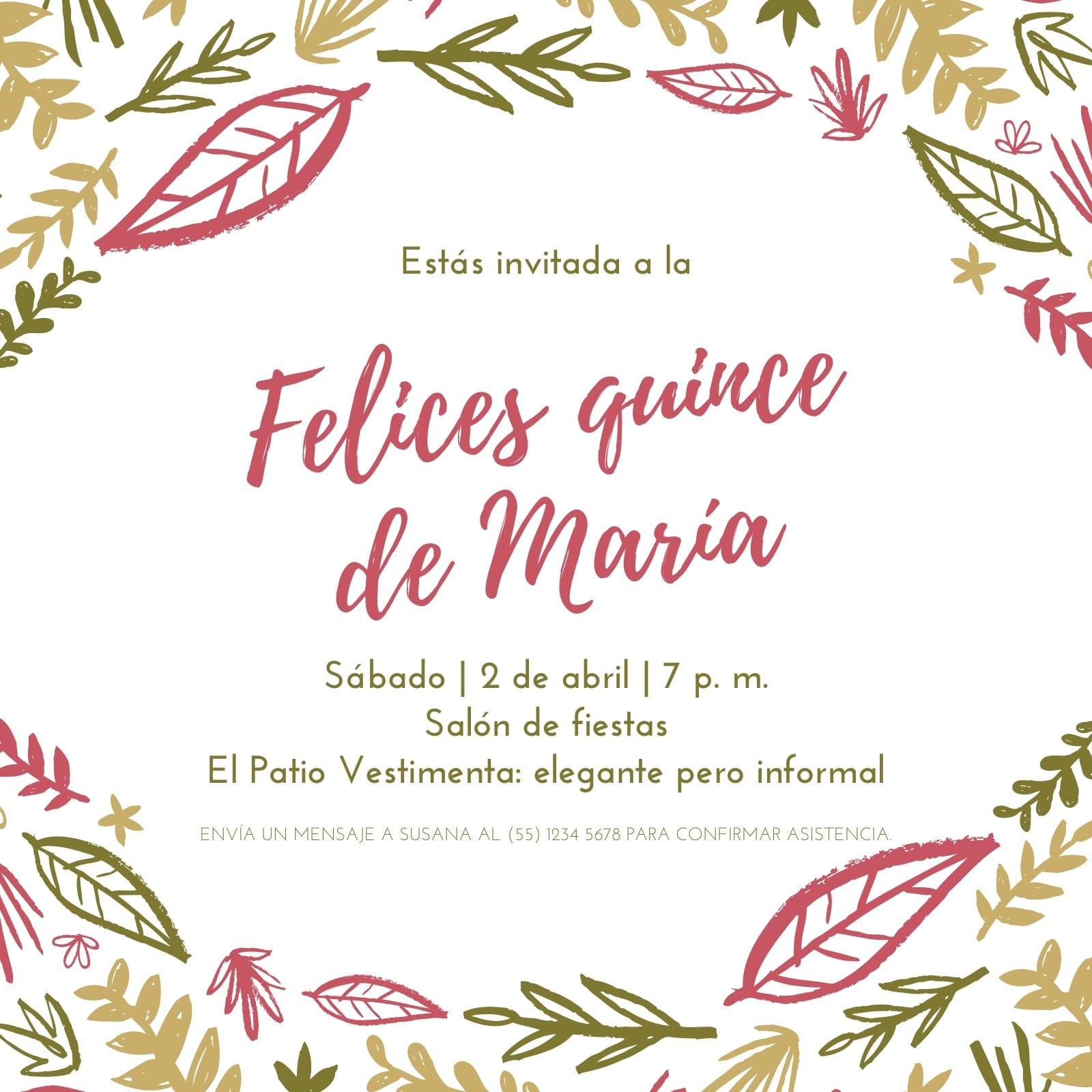 Colorido Femenino Botánico Quinceañera Invitación Colorido Femenino Botánico Quinceañera Invitación