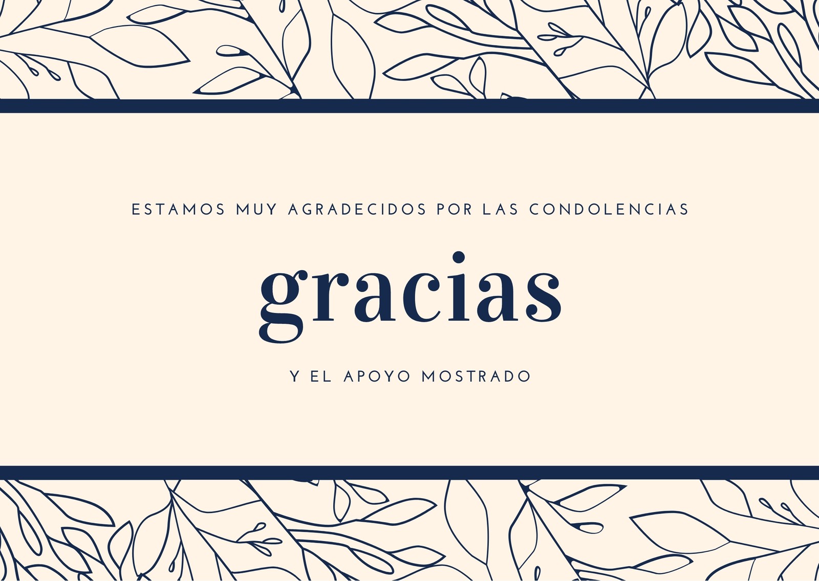 Crema y Azul Marino Hojas con Borde Condolencias Agradecimiento Tarjeta Crema y Azul Marino Hojas con Borde Condolencias Agradecimiento Tarjeta