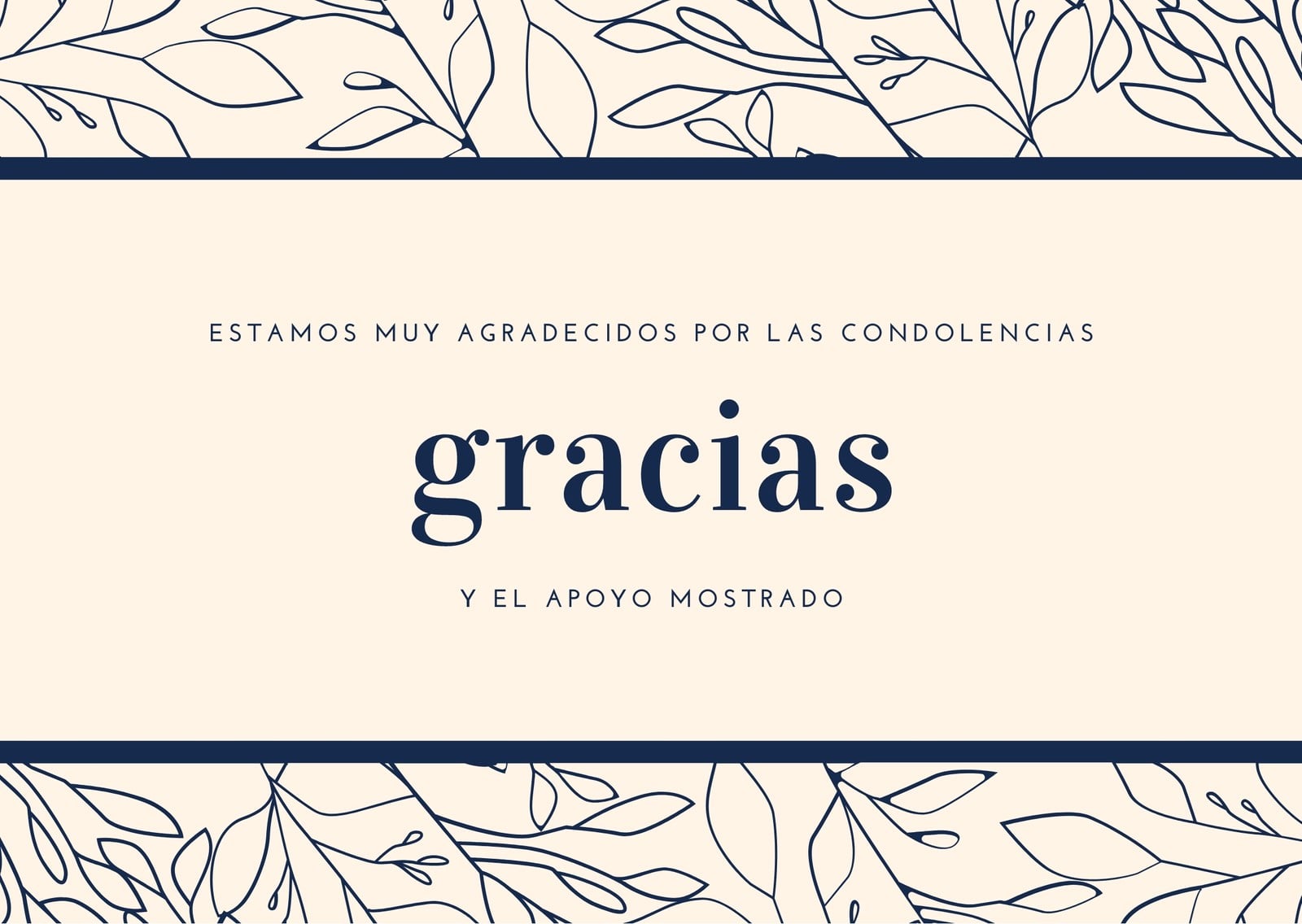 Crema y Azul Marino Hojas con Borde Condolencias Agradecimiento Tarjeta Crema y Azul Marino Hojas con Borde Condolencias Agradecimiento Tarjeta