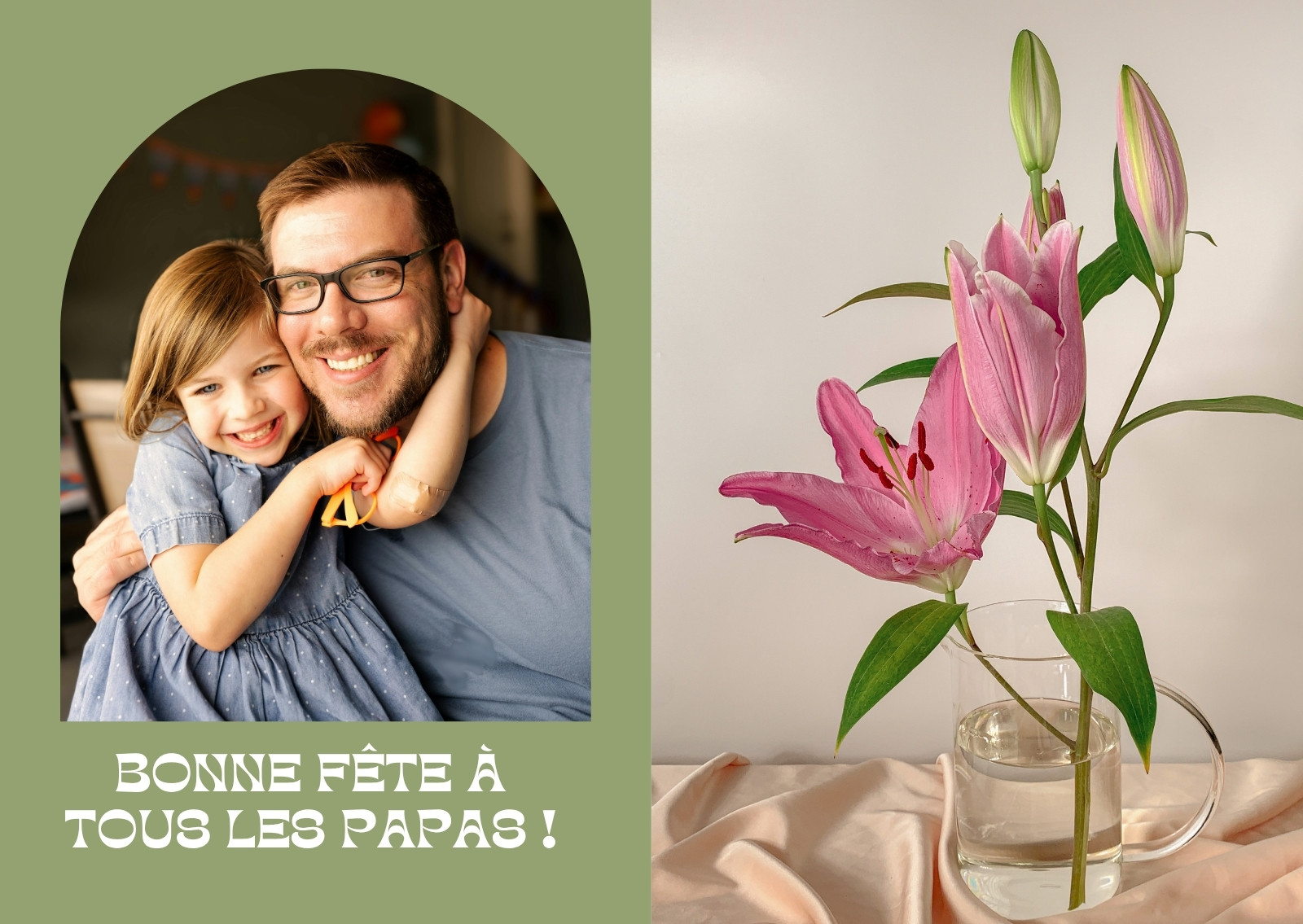 Carte Fête des Pères en Vert olive Rose Blanc Style Montage photo Floral Carte Fête des Pères en Vert olive Rose Blanc Style Montage photo Floral