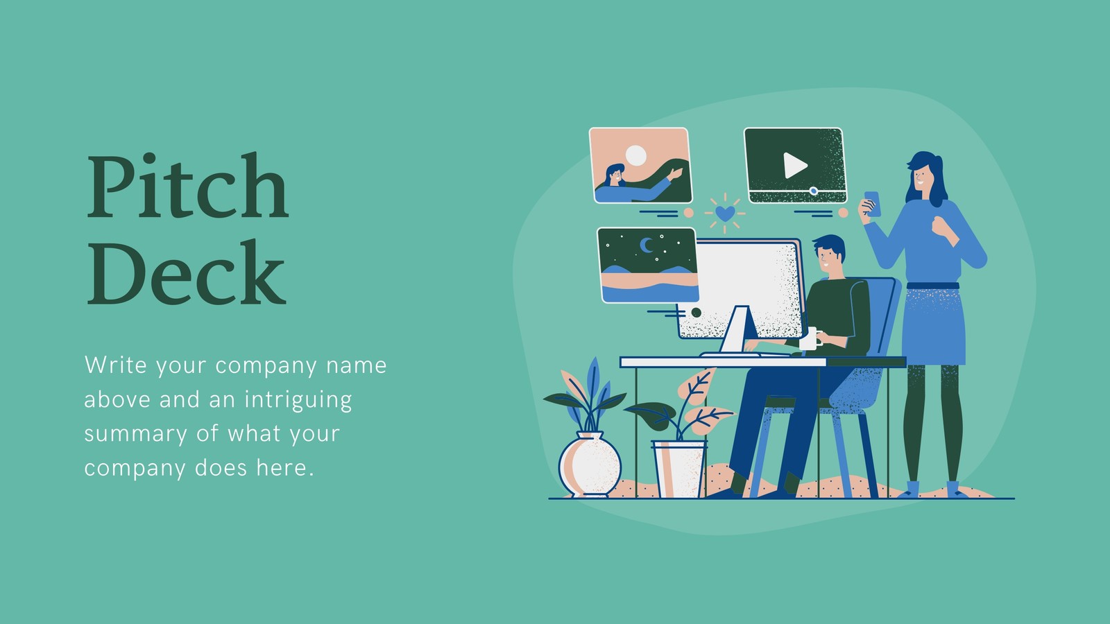 Green and Blue Illustrative Technology Pitch Deck Presentation Green and Blue Illustrative Technology Pitch Deck Presentation