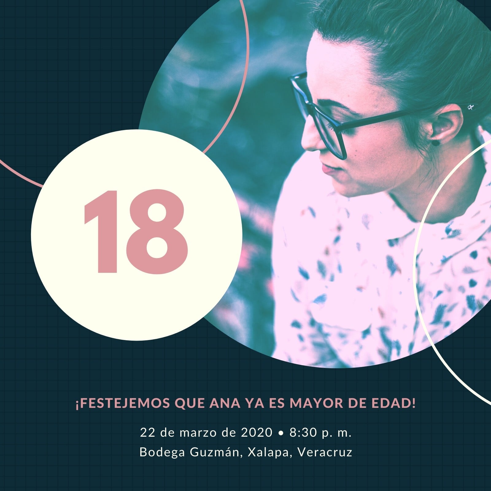 Verde Rosa Círculos Foto 18.º Cumpleaños Invitación Verde Rosa Círculos Foto 18.º Cumpleaños Invitación