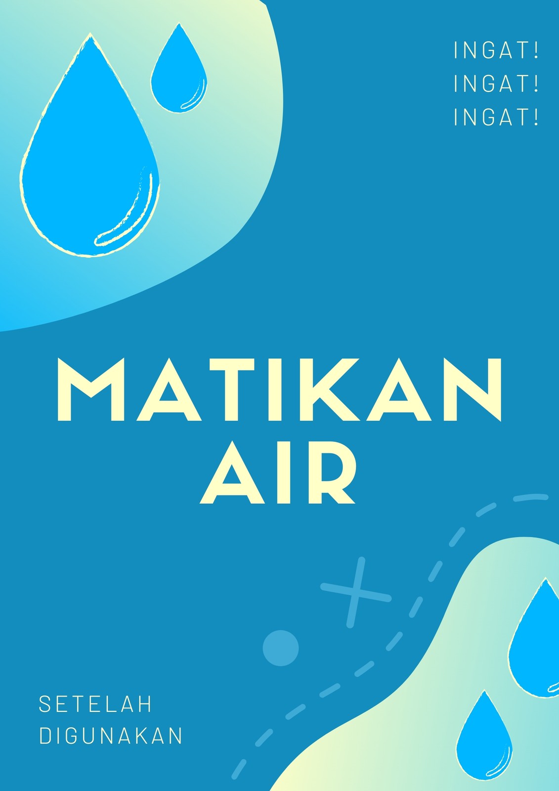 Poster Hemat Air Ilustrasi Biru dan Putih