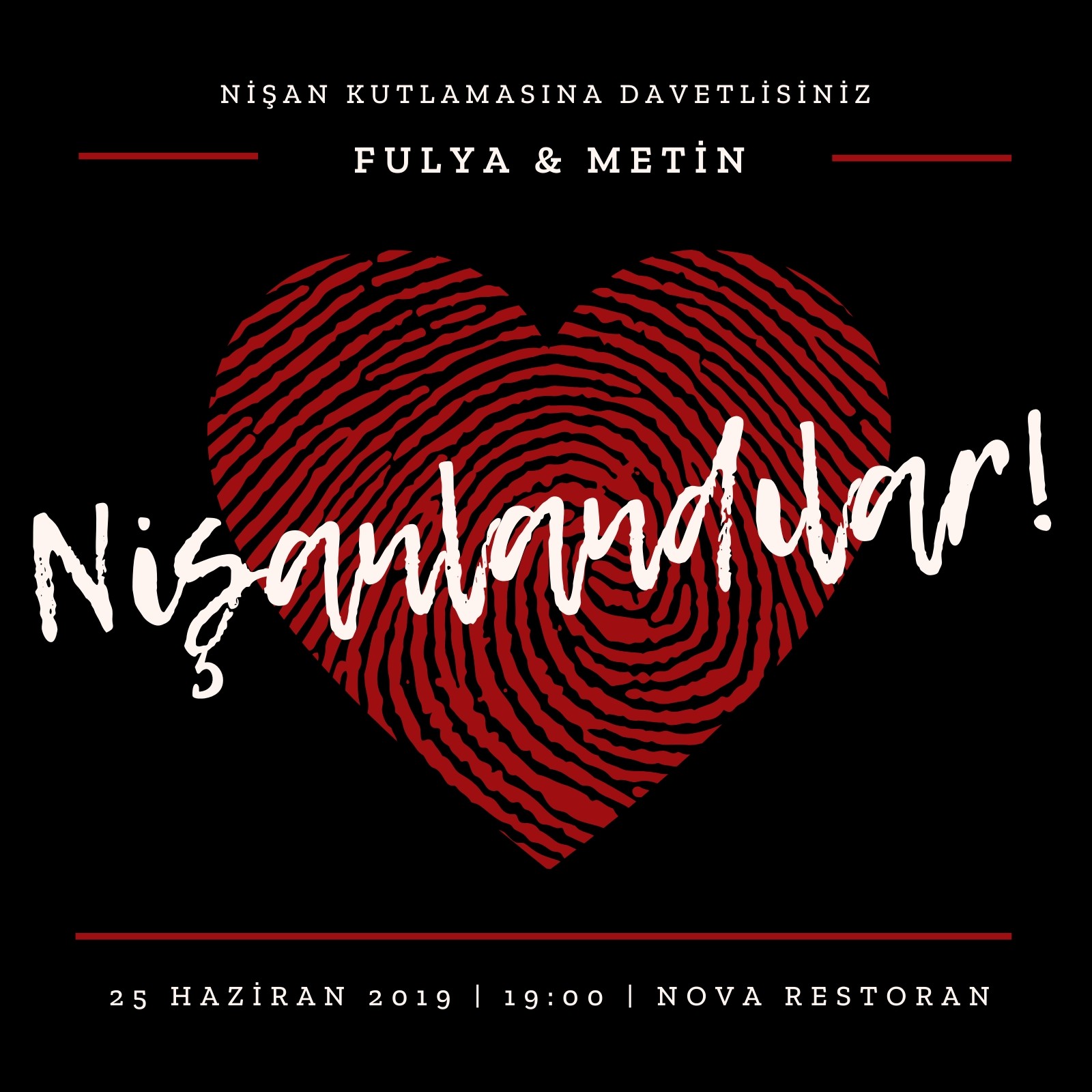 Kalp Parmak İzi Nişan Partisi Davetiye Kalp Parmak İzi Nişan Partisi Davetiye