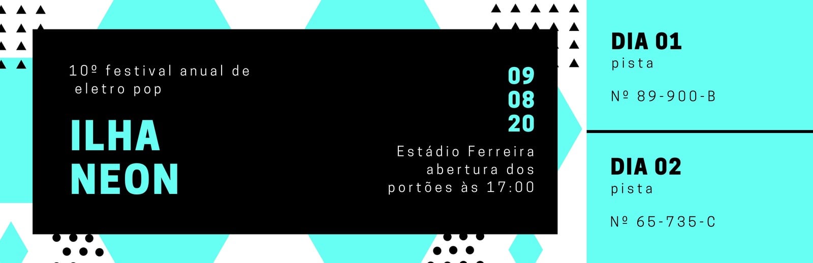 Turquesa Preto Divertido Neon Evento Ingresso