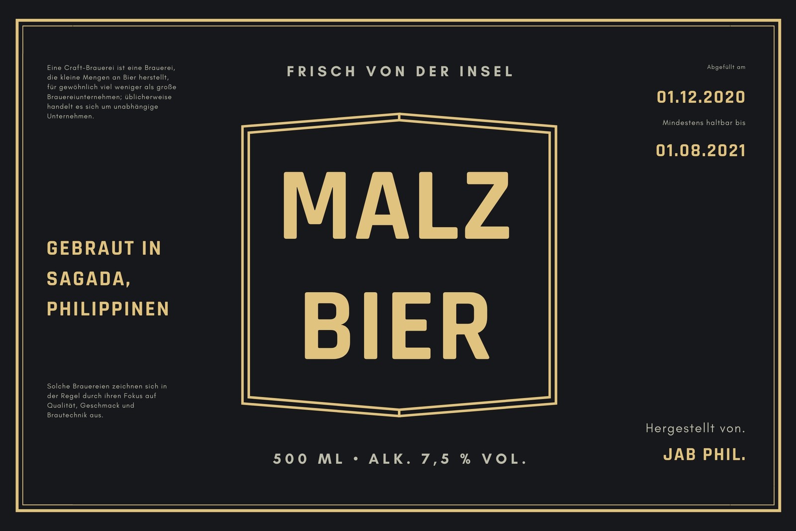 Schwarz und Gold Klassisch Minimalistisch Umrandet Bieretikett Schwarz und Gold Klassisch Minimalistisch Umrandet Bieretikett