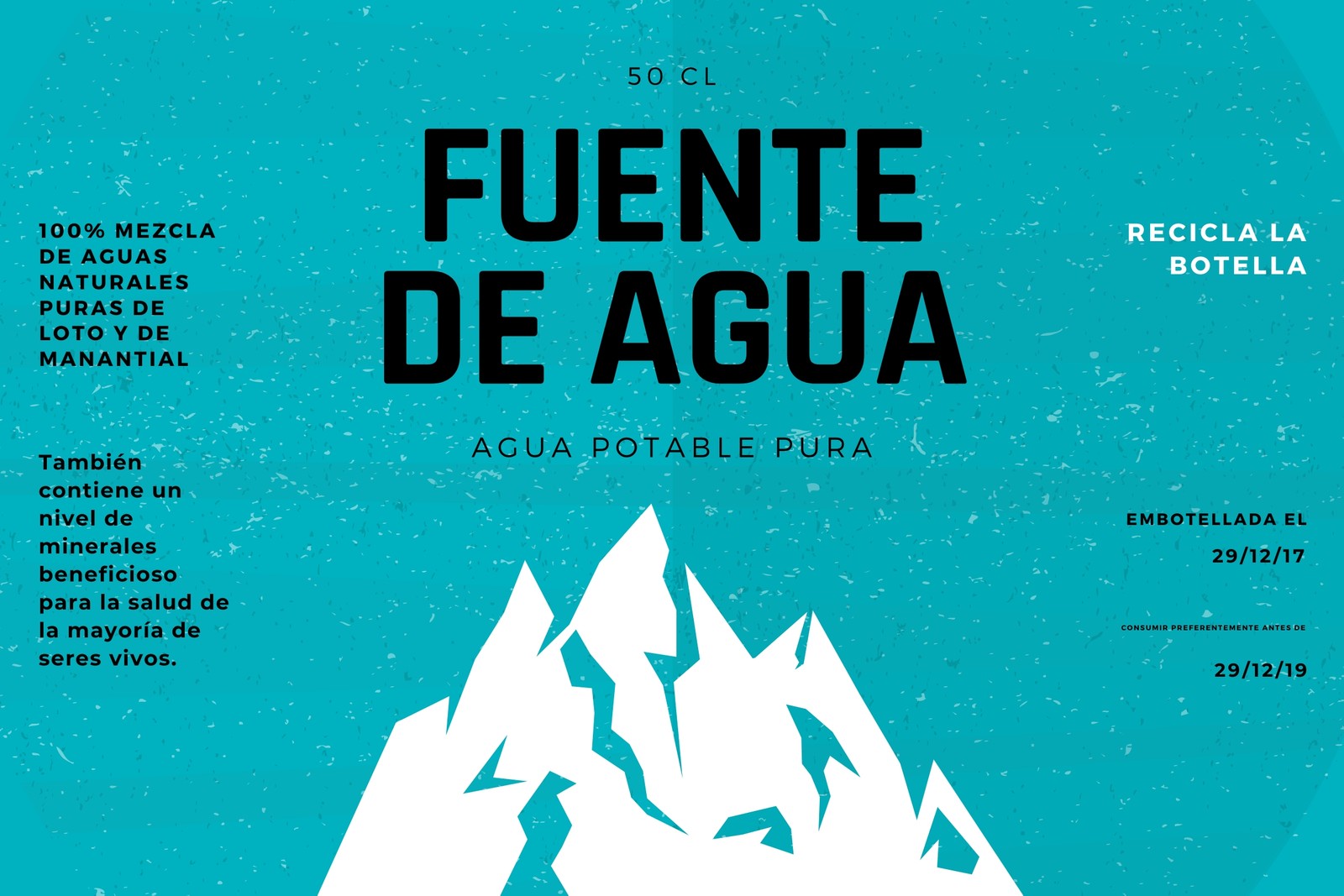 Etiqueta Botella de Agua Montaña Grunge Verde Azulado y Blanco Etiqueta Botella de Agua Montaña Grunge Verde Azulado y Blanco