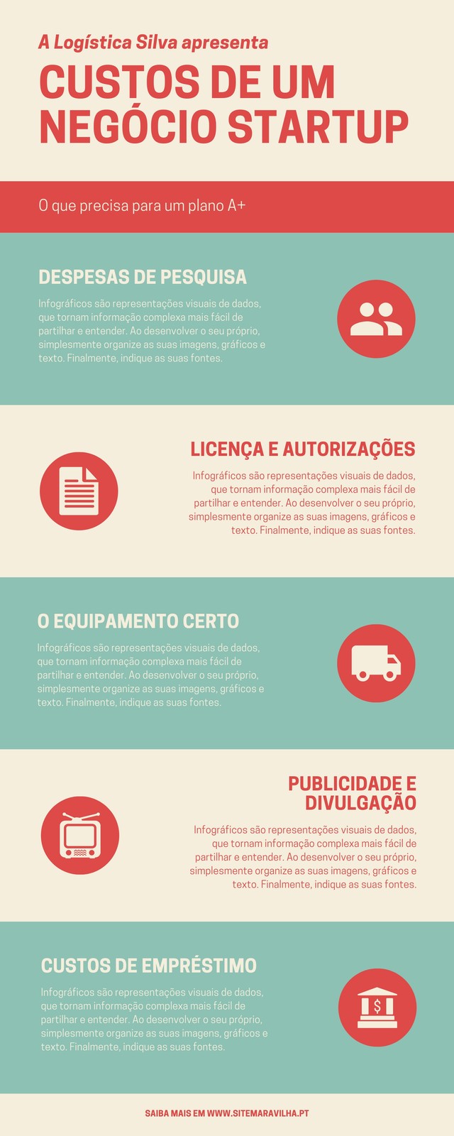Infográfico de Negócios a Cores sobre Custos