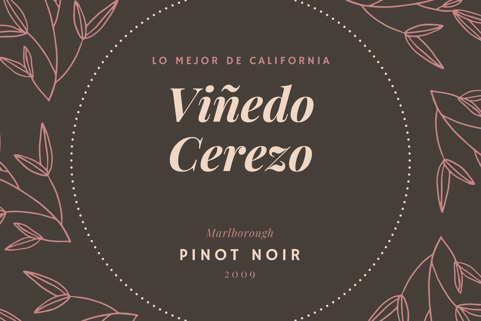 Marrón y Rosa Hojas Botella de Vino Etiqueta