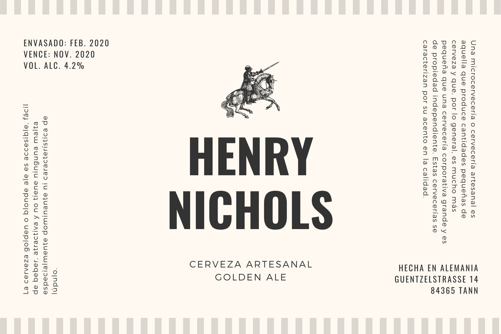 Gris Claro Ilustración de Guerrero Cerveza Etiqueta