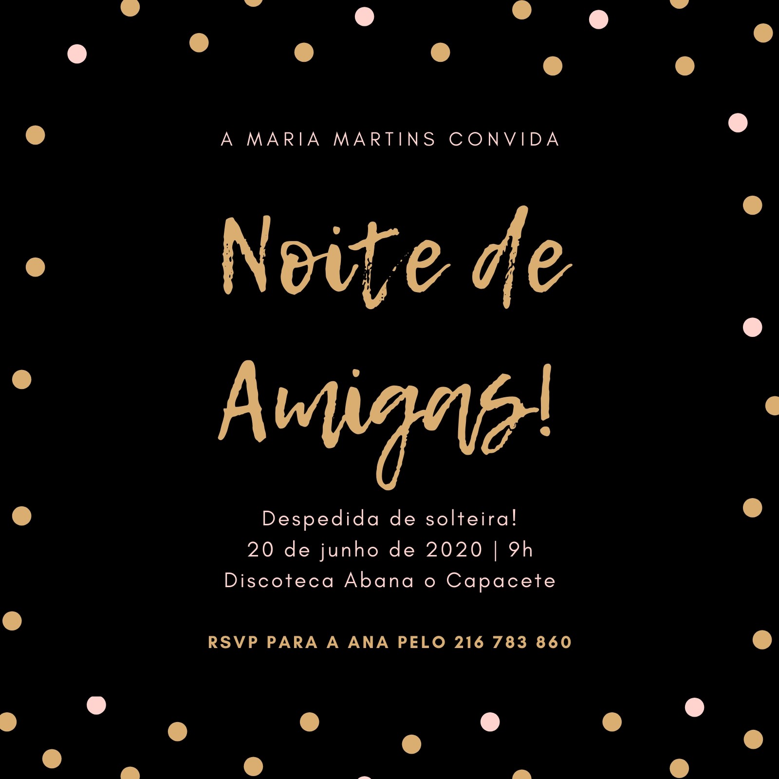 Convite a Preto com Pontos Desenhados para Despedida de Solteira Convite a Preto com Pontos Desenhados para Despedida de Solteira