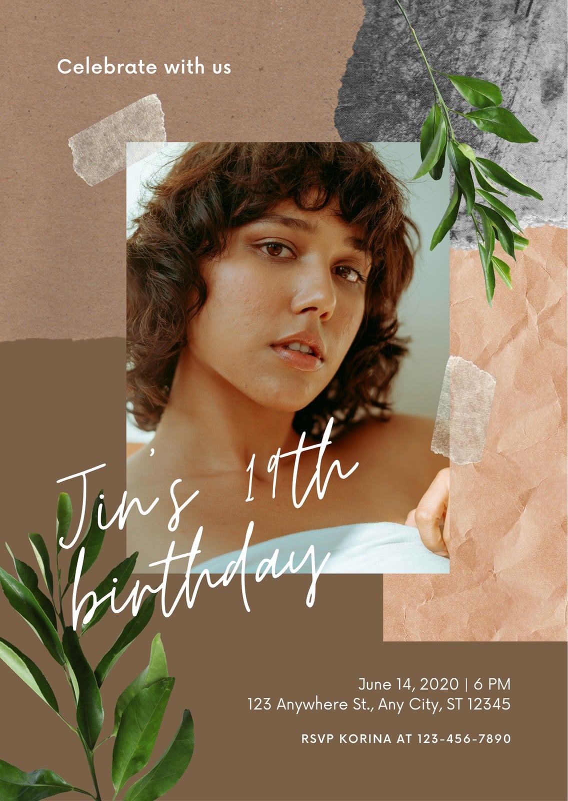 Brown Woman Photo Modern Scrapbook Portrait Birthday Invitation Brown Woman Photo Modern Scrapbook Portrait Birthday Invitation