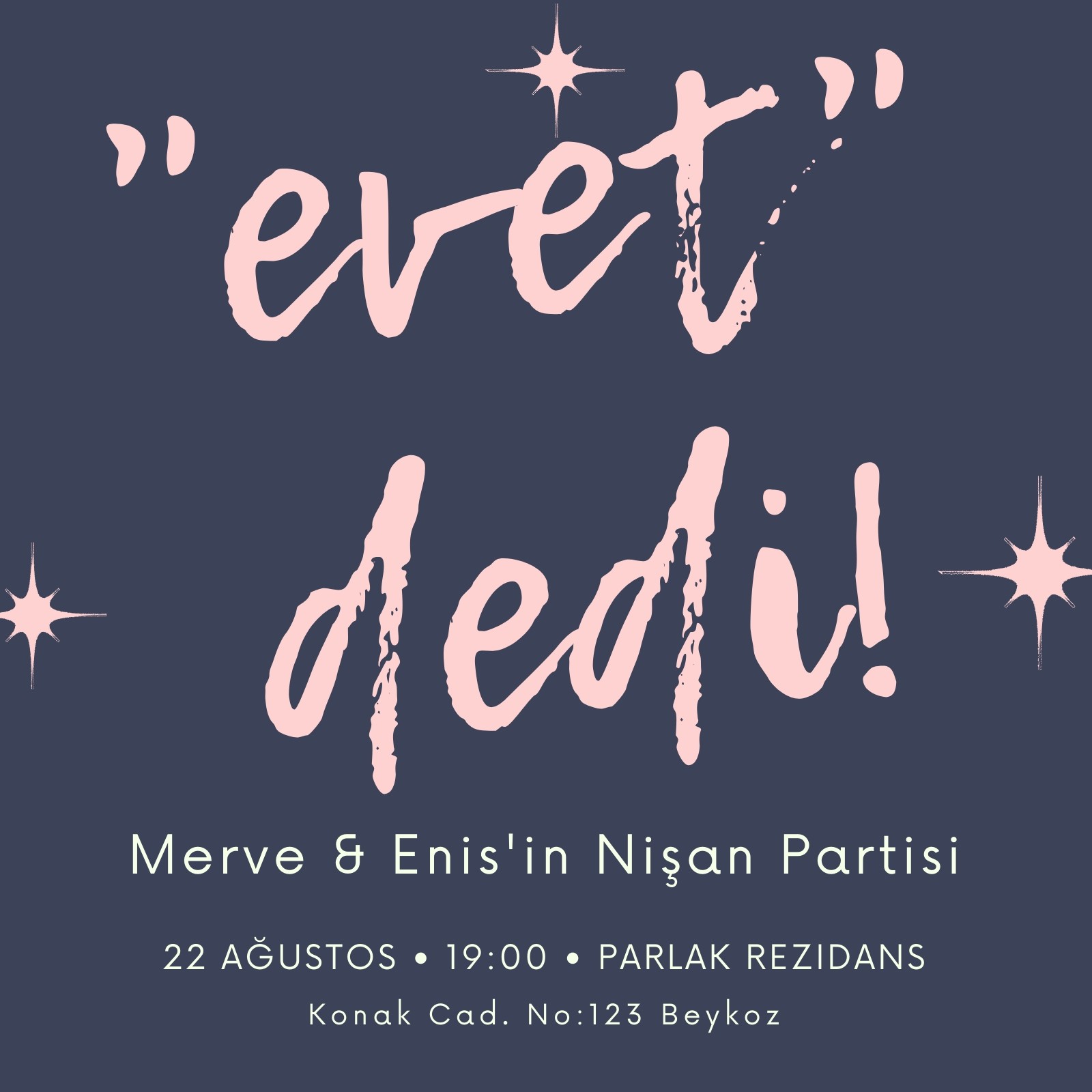 Lacivert Pembe Parıltı Nişan Partisi Davetiye Lacivert Pembe Parıltı Nişan Partisi Davetiye