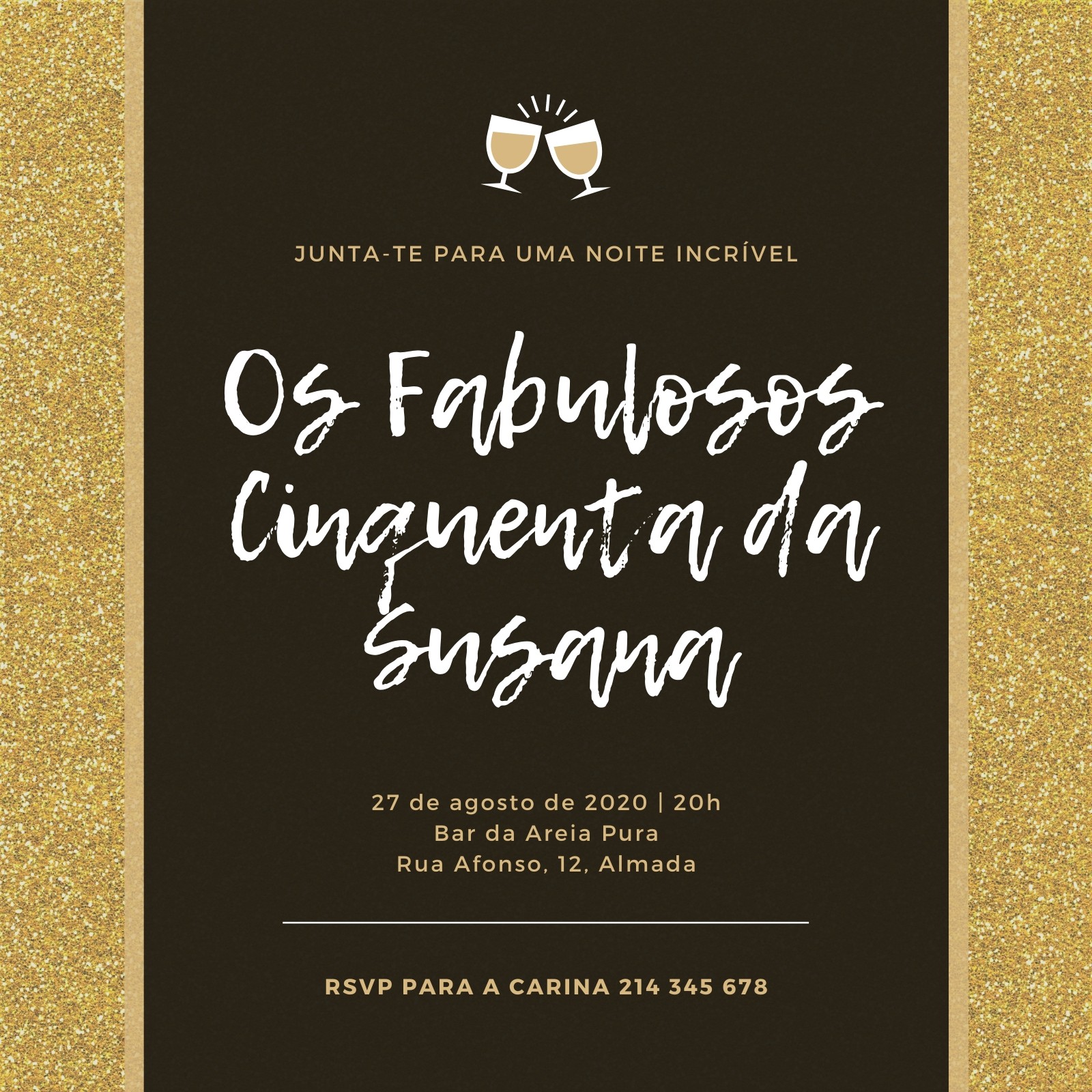 Convite com Purpurina Fabulosos para Cinquenta Convite com Purpurina Fabulosos para Cinquenta