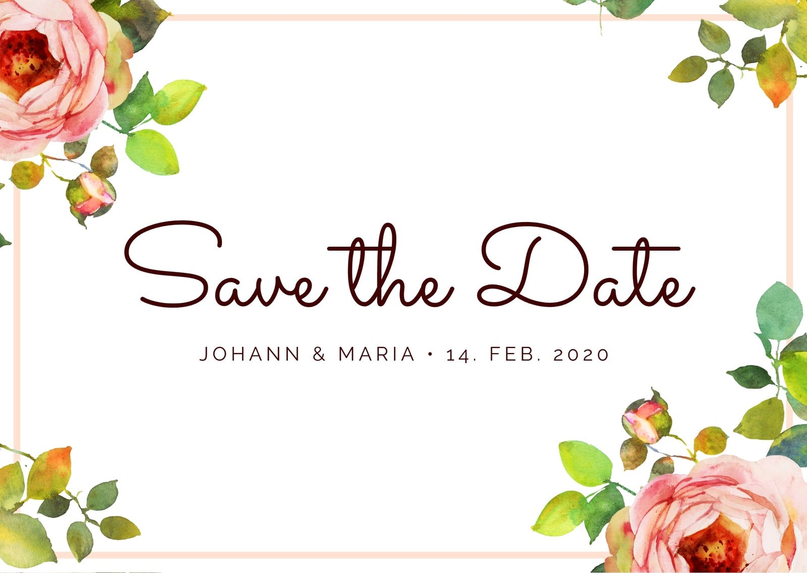 Pastellrosa Umrandet Rose Wasserfarbe Save the Date Postkarte Pastellrosa Umrandet Rose Wasserfarbe Save the Date Postkarte