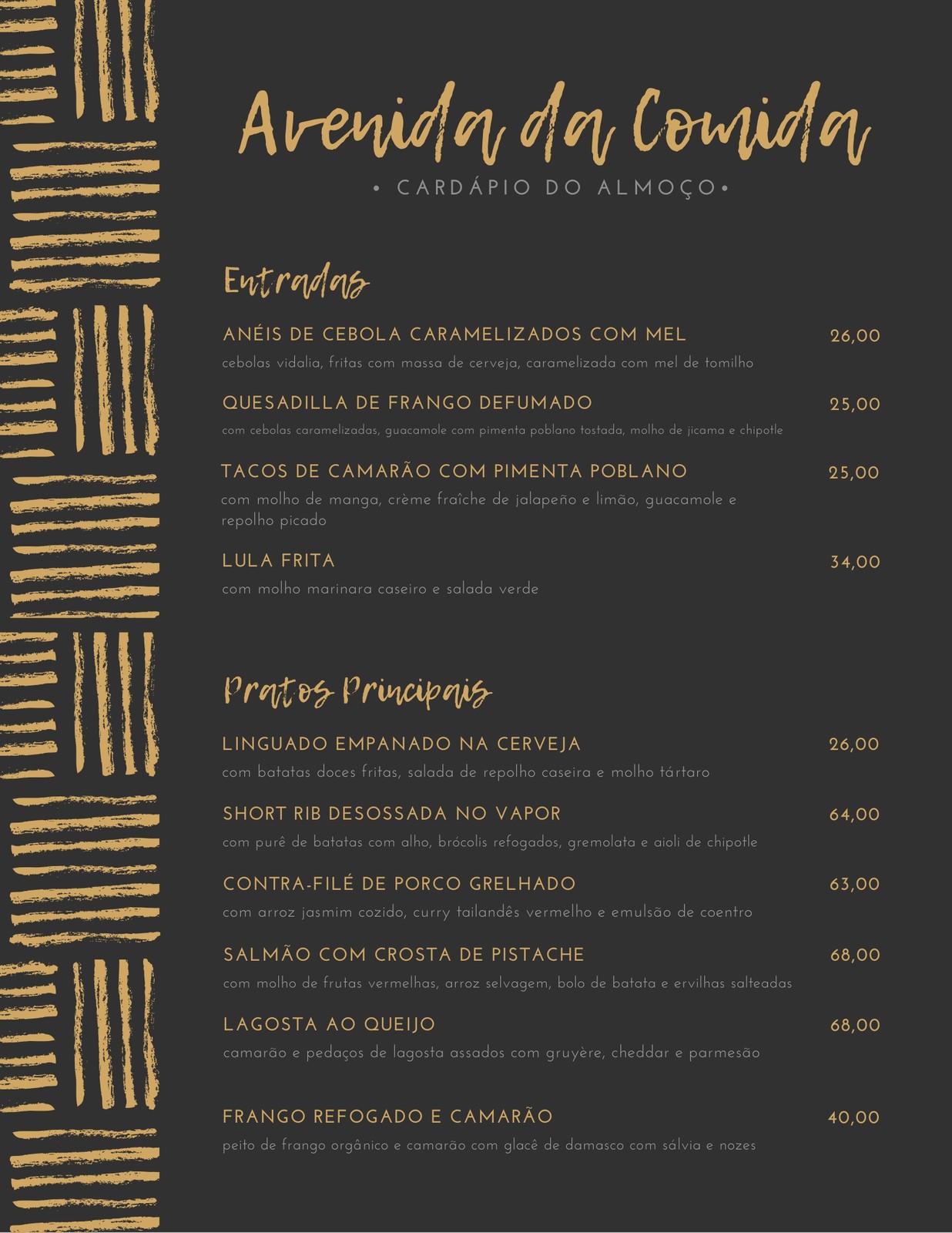 Preto Dourado Desenhado à Mão Padrão Almoço Cardápio Preto Dourado Desenhado à Mão Padrão Almoço Cardápio