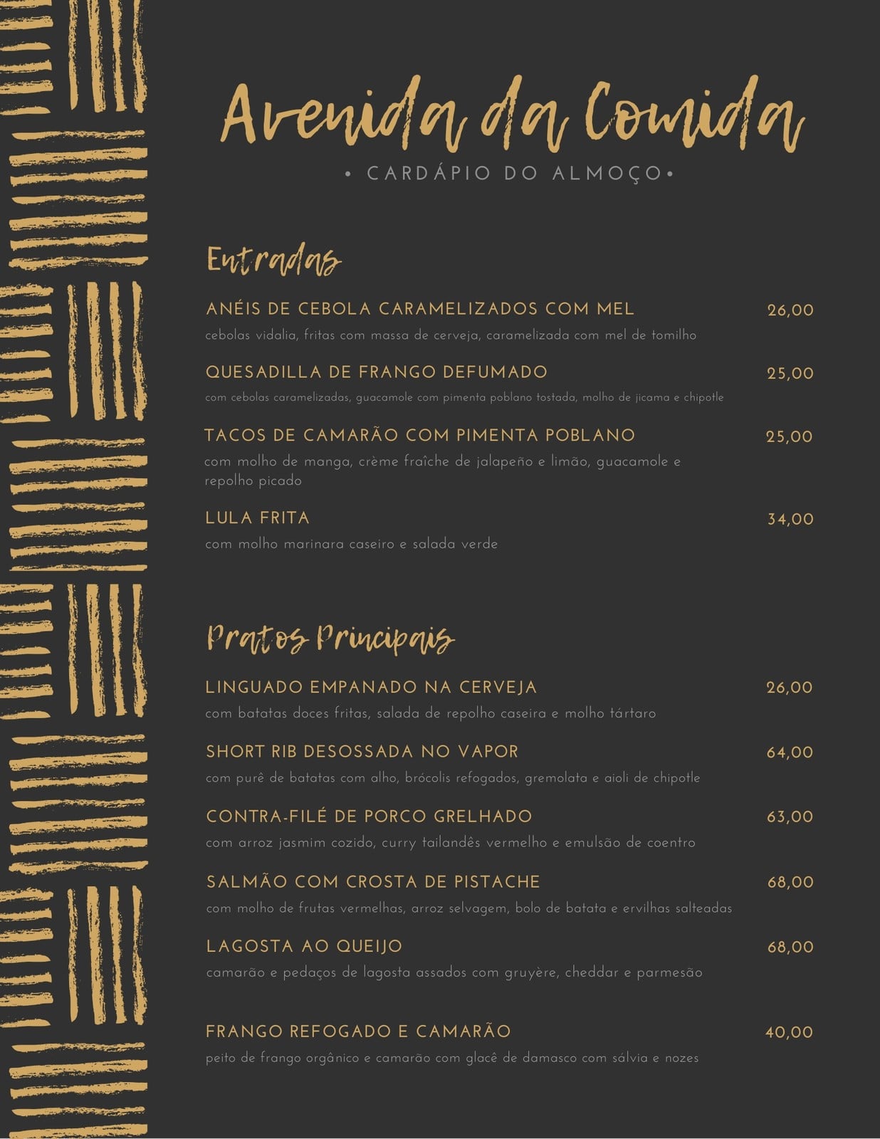 Preto Dourado Desenhado à Mão Padrão Almoço Cardápio Preto Dourado Desenhado à Mão Padrão Almoço Cardápio
