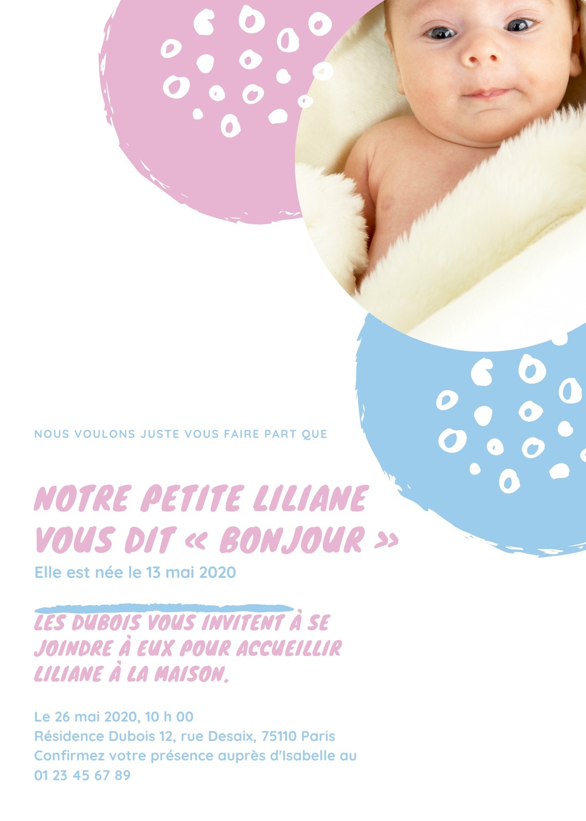 Rose Bleu Bébé Fille Manuscrit Naissance Faire-part Rose Bleu Bébé Fille Manuscrit Naissance Faire-part