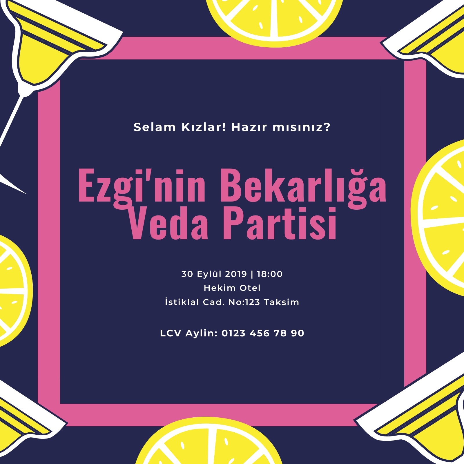 Mavi Kokteyller Bekarlığa Veda Partisi Davetiye Mavi Kokteyller Bekarlığa Veda Partisi Davetiye