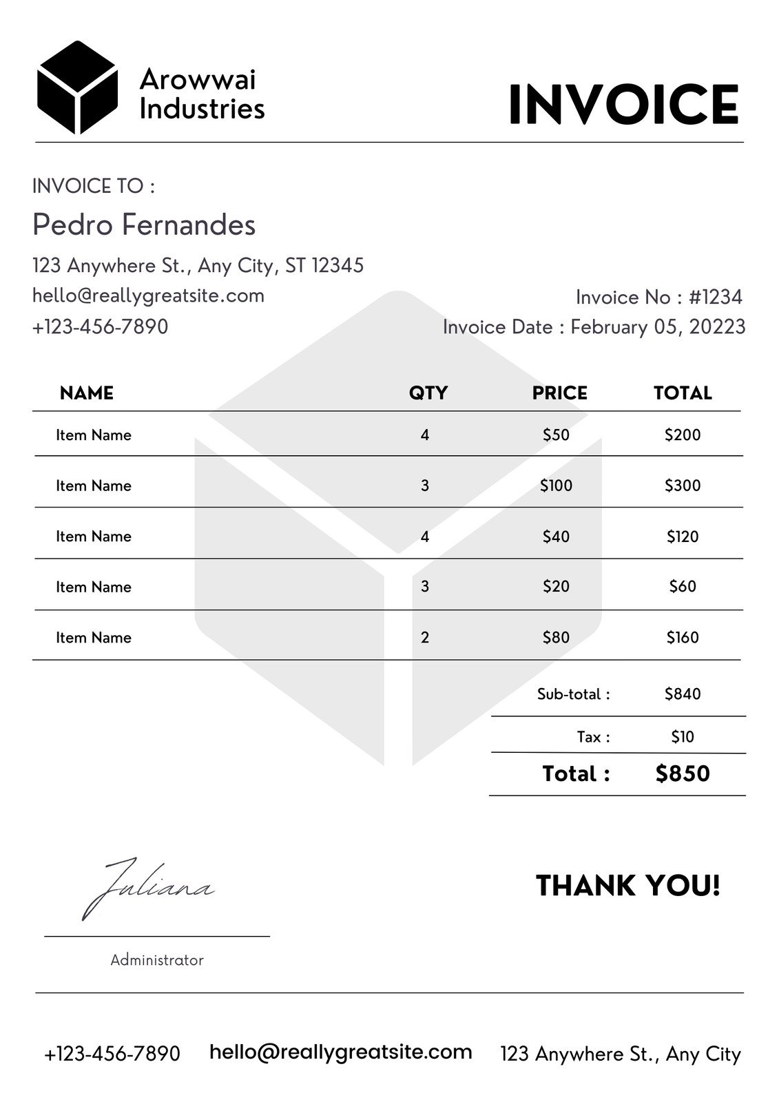 White Minimalist Modern Business Invoice