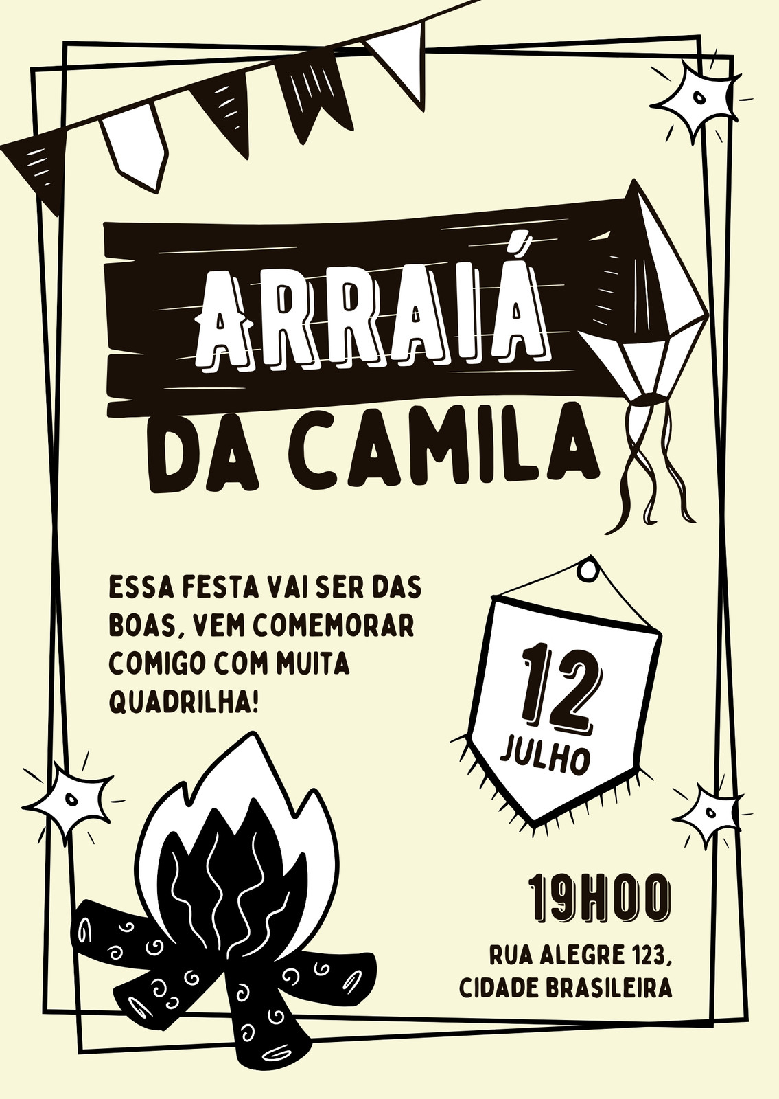 Convite Virtual Arraiá Com Ilustrações Festa Junina